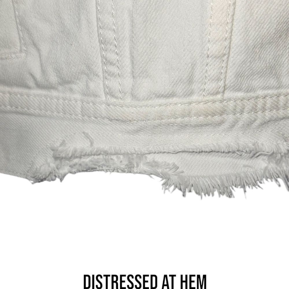 AMERICAN EAGLE White Ripped, Distressed, Cropped Denim Jacket Size Large - Picture 10 of 16